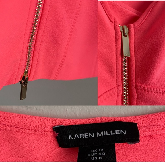 Karen Millen Hot Pink Zipper Dress Long Sleeve Bodycon Cocktail Party Barbie 8 - Picture 7 of 10